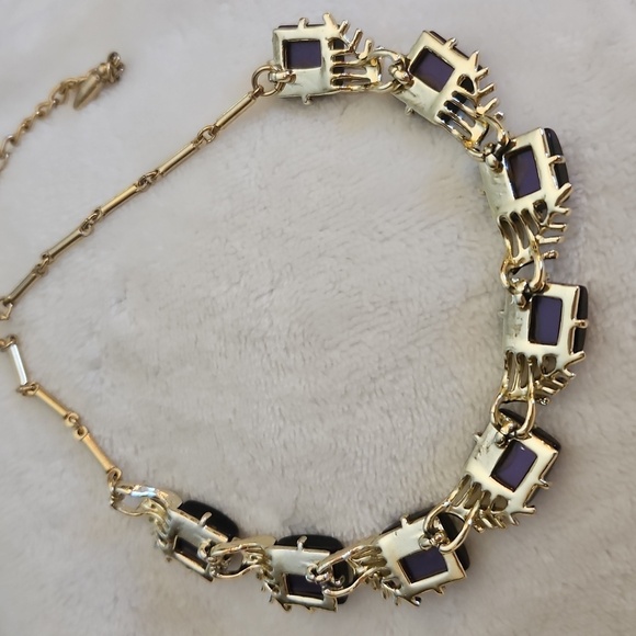 VTG CORO 1940s Purple Square Thermoset Choker Necklace Bracelet Set - Picture 11 of 12